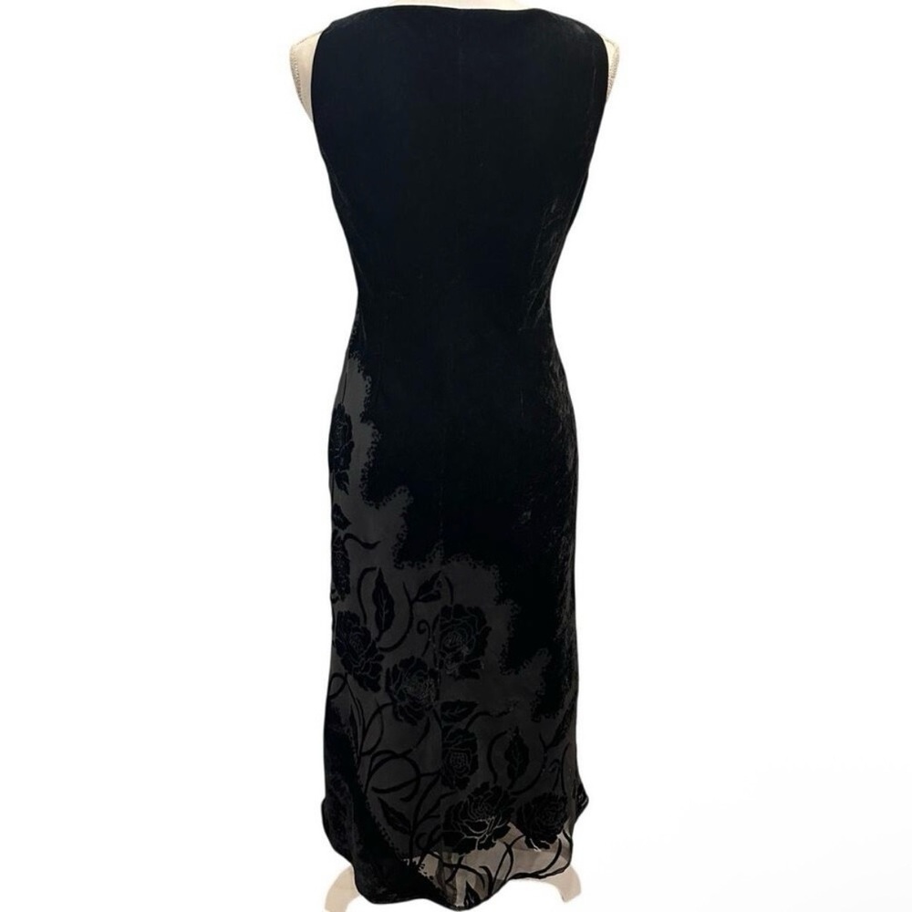 Vintage Evan Picone Black Velvet Cowl Neck Floral Midi Dress - Picture 3 of 7